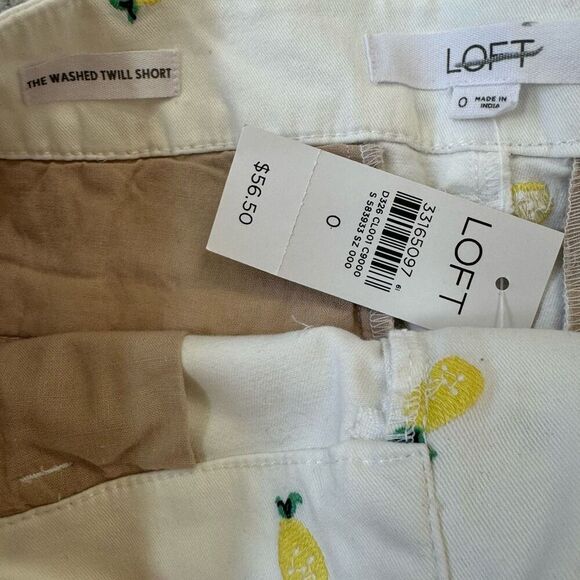 Loft The Washed Twill Short Pineapple Print Preppy Mid Rise size 0 NWT - Picture 3 of 6